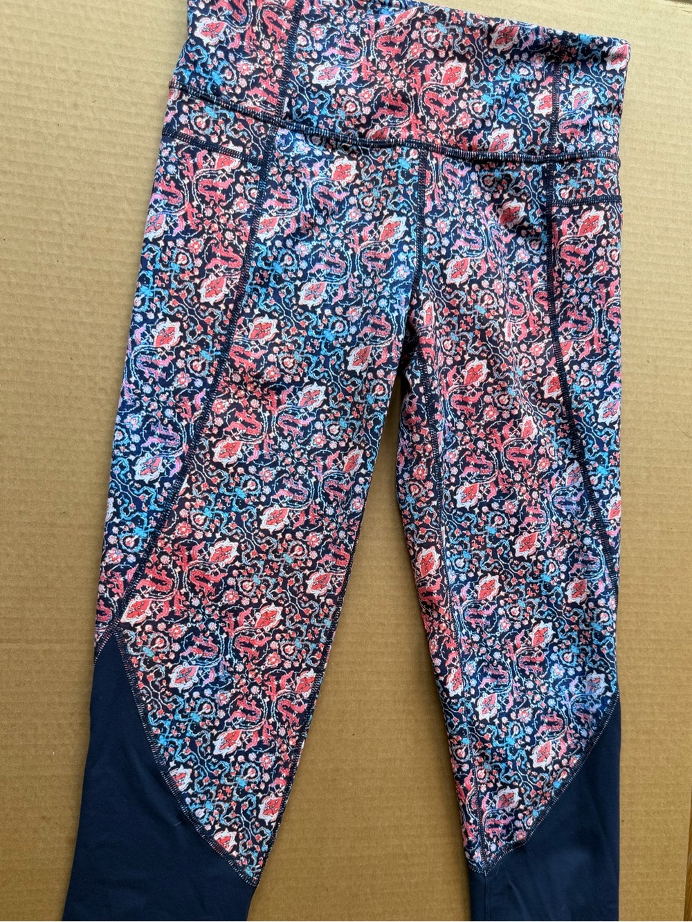 Athleta Navy and Coral Floral Leggings